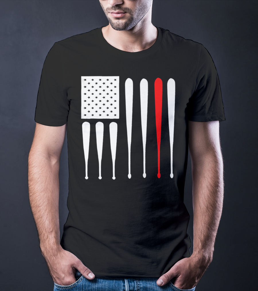 American Flag Baseball Dad Husband Patriotic Baseball Bats T-Shirt