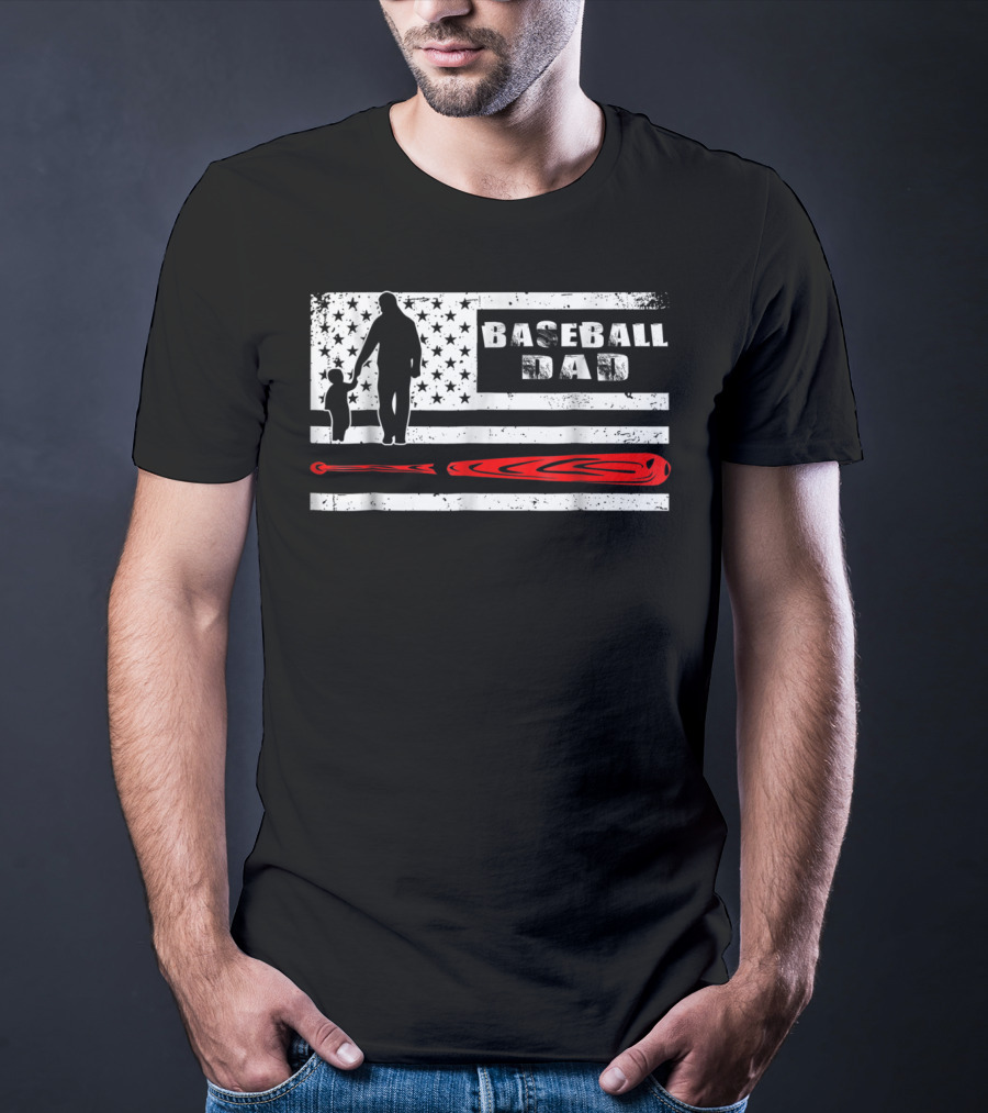 Vintage American Flag Baseball Dad Father's Day T-Shirt