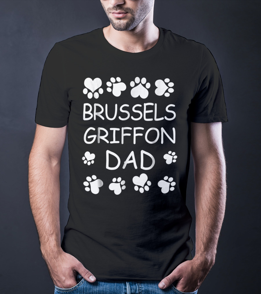 Brussels Griffon Dad Paw Print Heart Lovers For Christmas Birthday T-Shirt