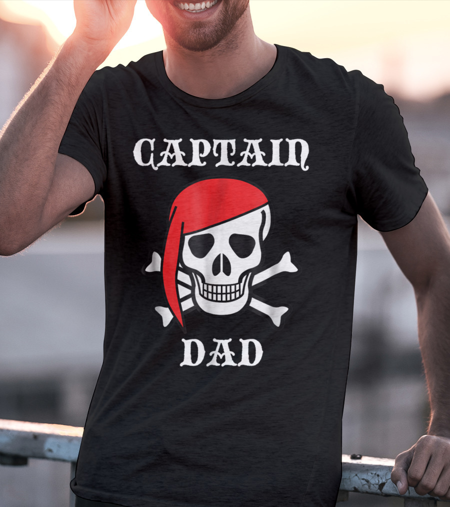 Captain Dad Skull Crossbones Red Bandana Pirate T-Shirt
