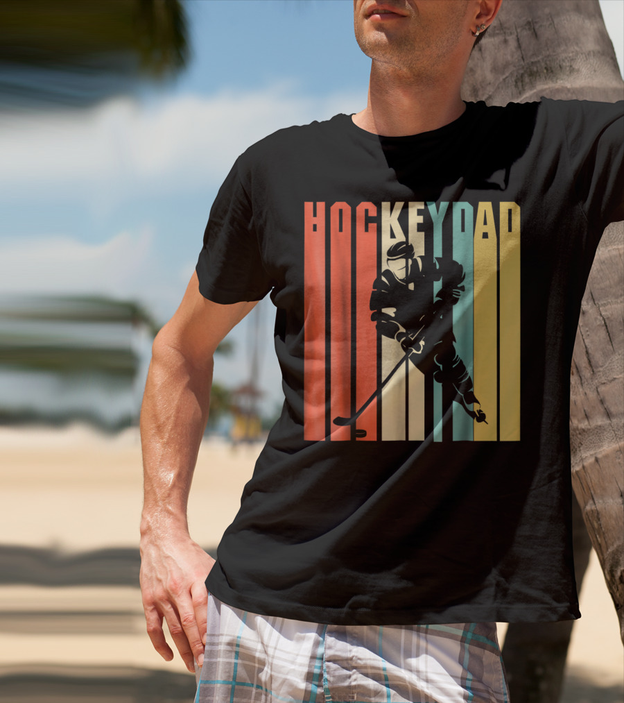 Classic Vintage Hockey Dad Player Silhouette Retro Stripes T-Shirt