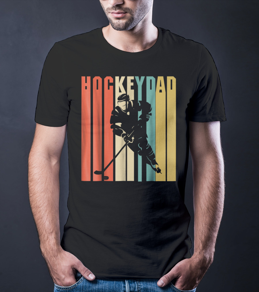 Classic Vintage Hockey Dad Player Silhouette Retro Stripes T-Shirt