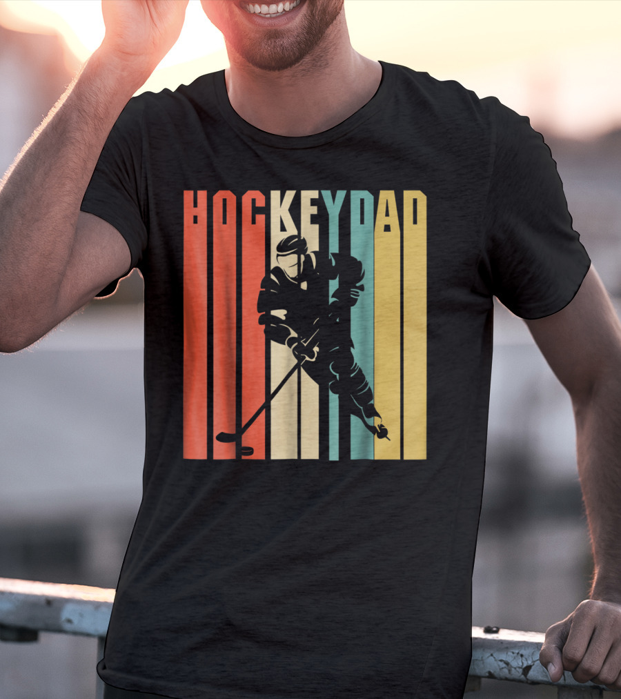 Classic Vintage Hockey Dad Player Silhouette Retro Stripes T-Shirt