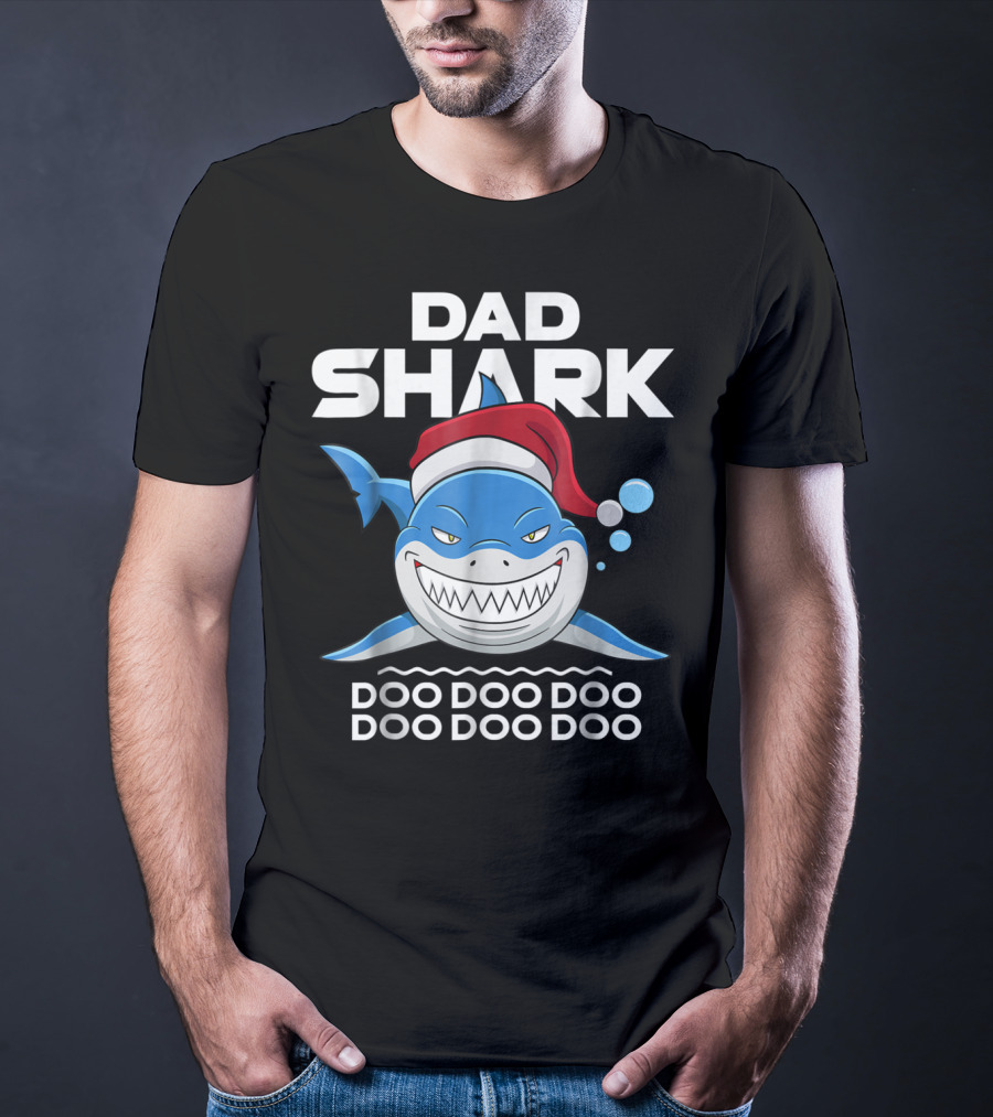 Dad Shark Doo Doo Doo Santa Hat Holiday T-Shirt