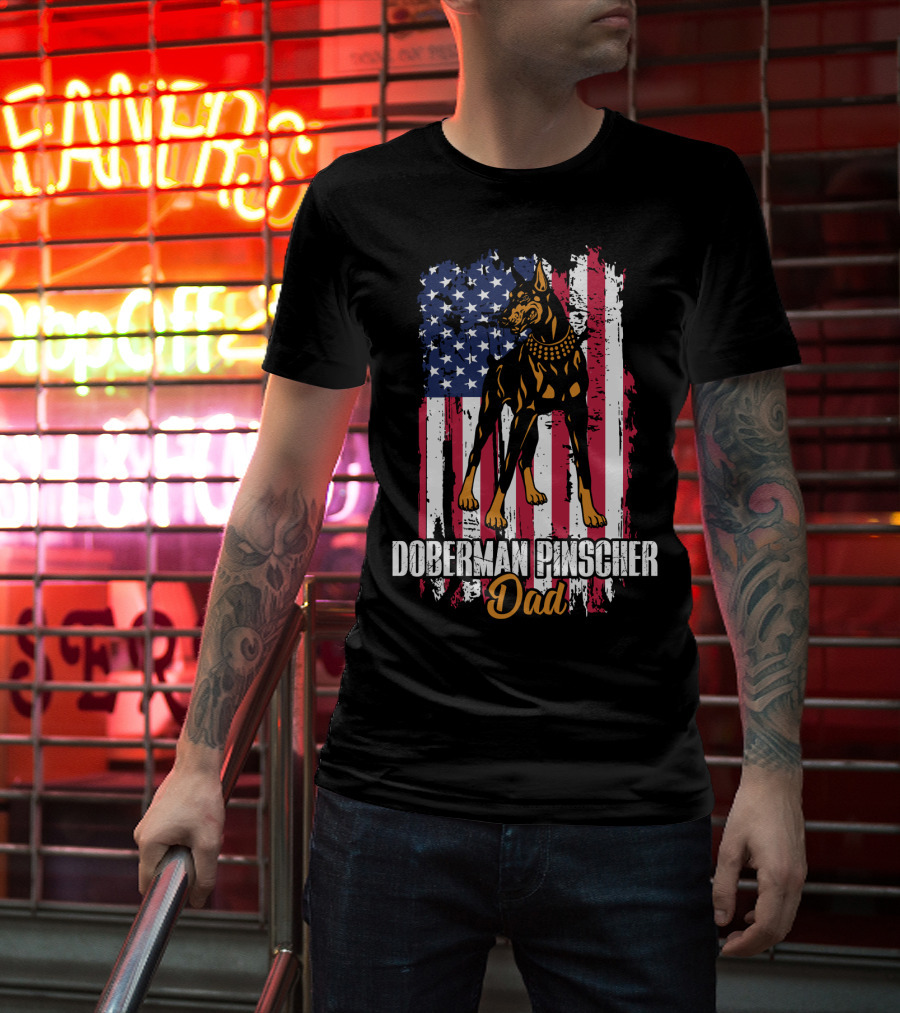 Doberman Pinscher Dad American Flag T-Shirt