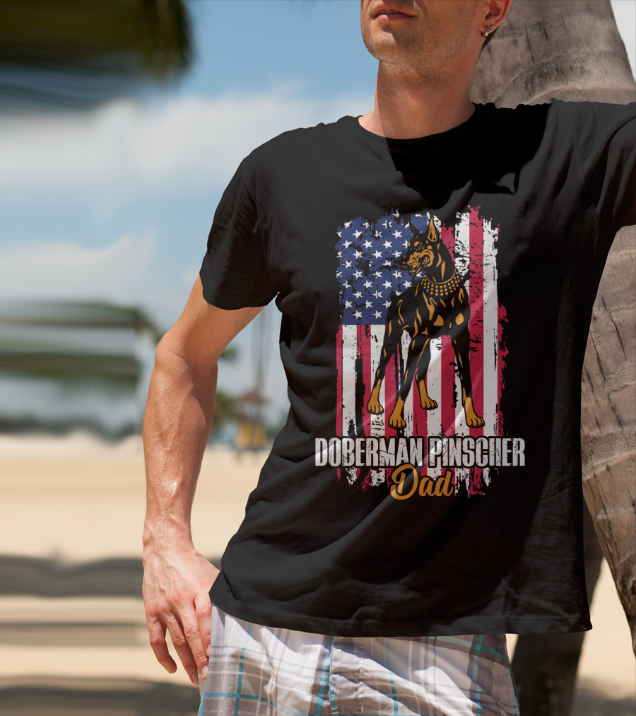 Doberman Pinscher Dad American Flag T-Shirt