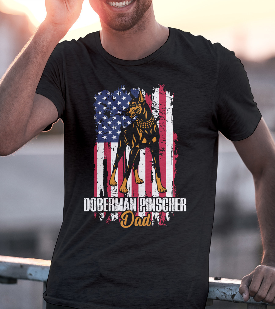 Doberman Pinscher Dad American Flag T-Shirt