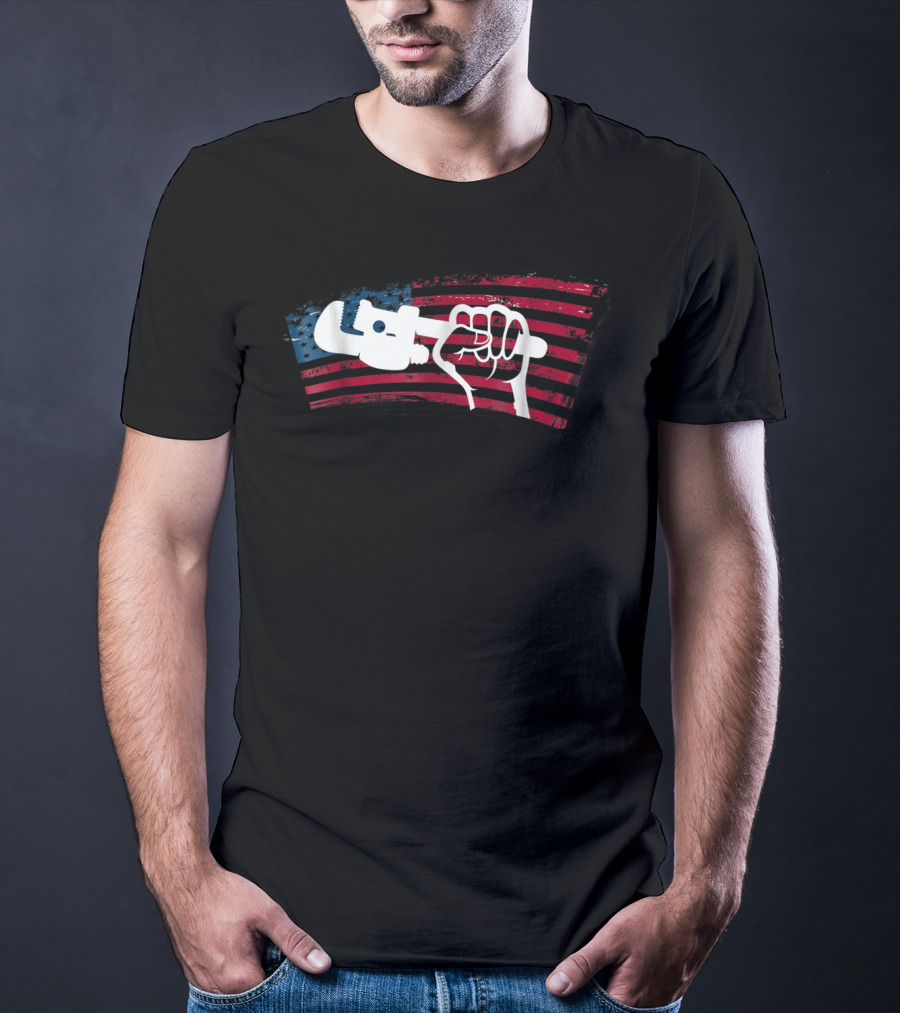American Flag Plumber Dad Wrench Fist T-Shirt