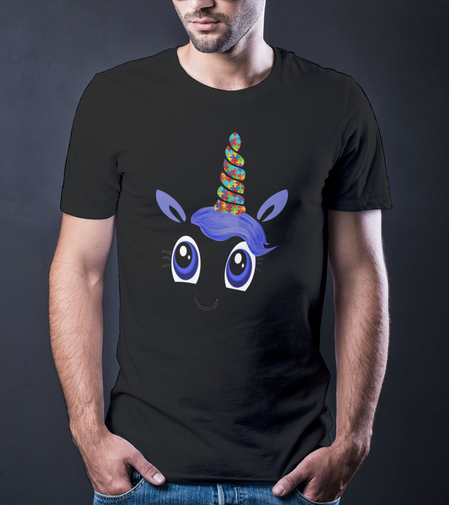 Autism Awareness Unicorn Puzzle Horn Support Grandma86 T-Shirt