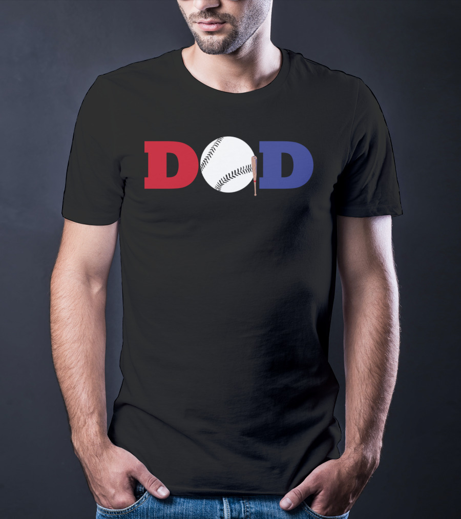 Baseball Dad Red White Blue Baseball Bat T-Shirt