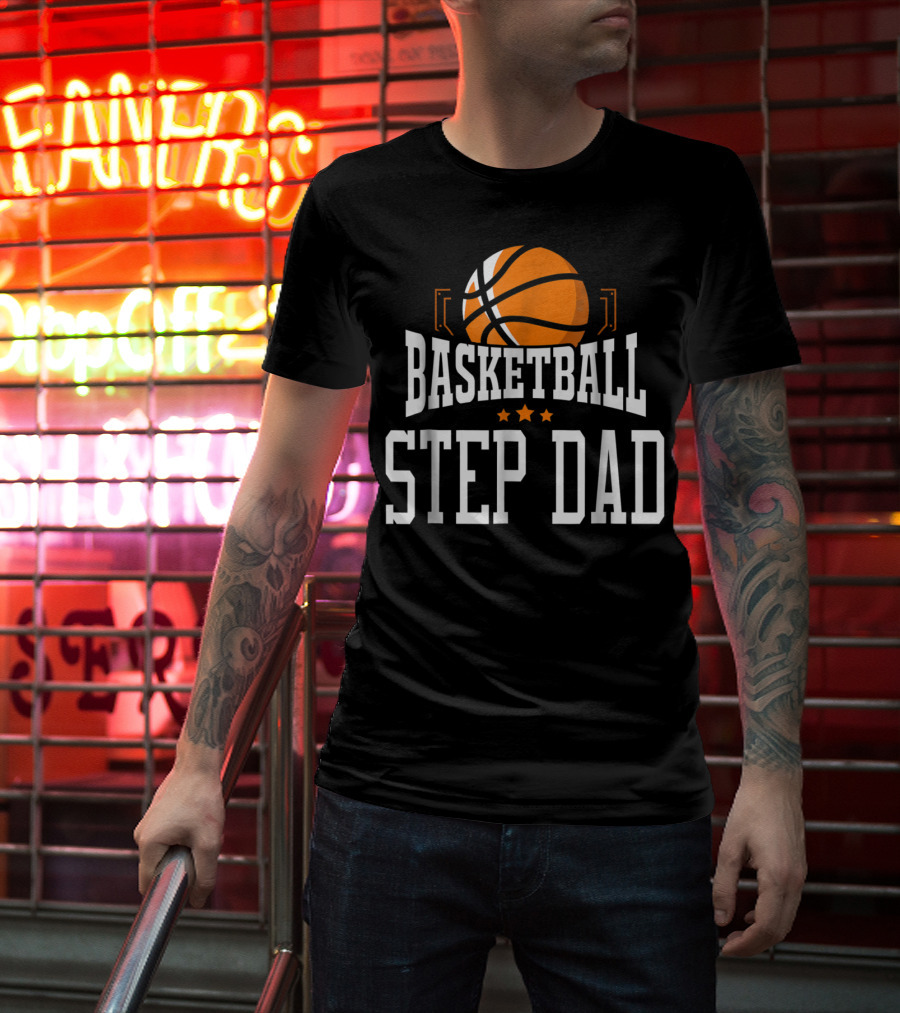 Basketball Step Dad Hoop Sport Basketball Graphic With Stars T-Shirt