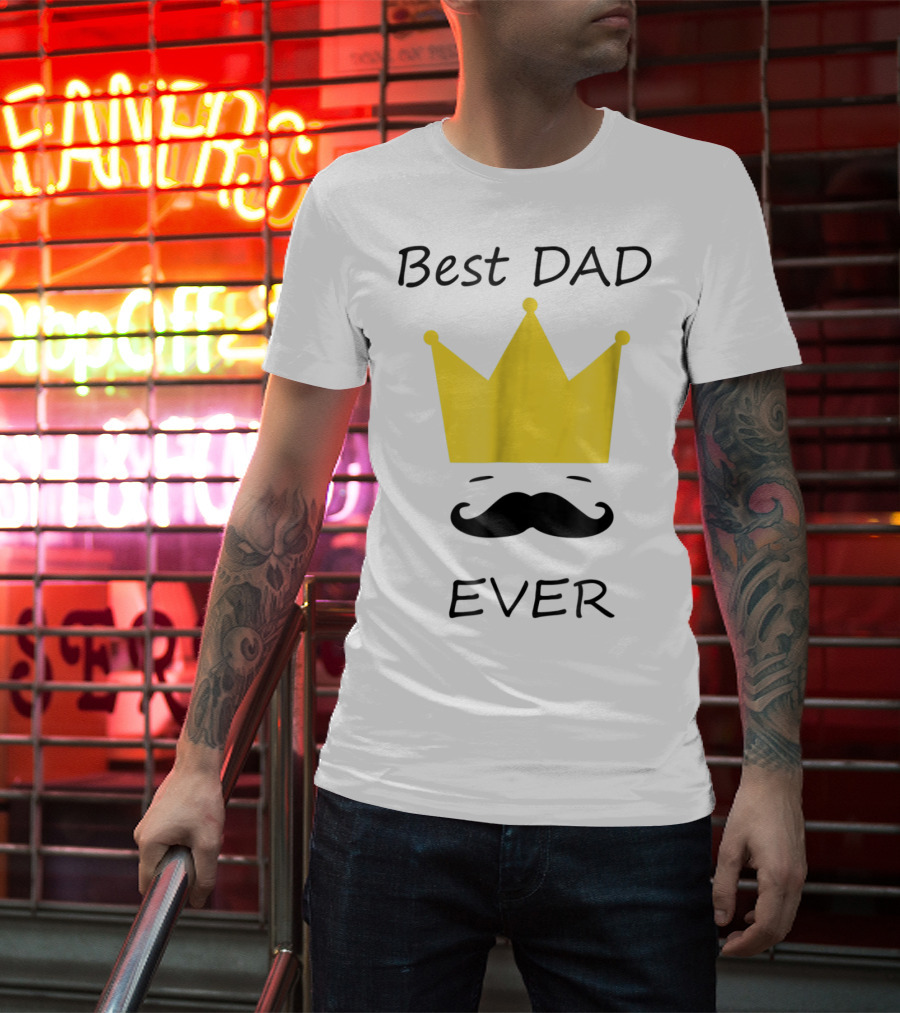 Best Dad Ever Yellow Crown Mustache T-Shirt