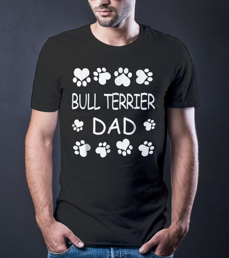 Bull Terrier Dad Paw Prints Heart Lovers For Christmas Birthday T-Shirt