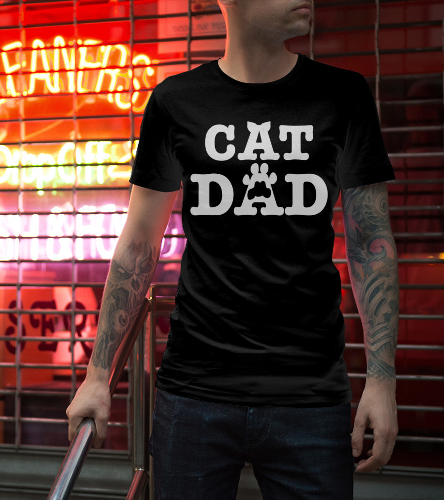 Cat Ears Paw Graphic Cat Dad Fathers T-Shirt