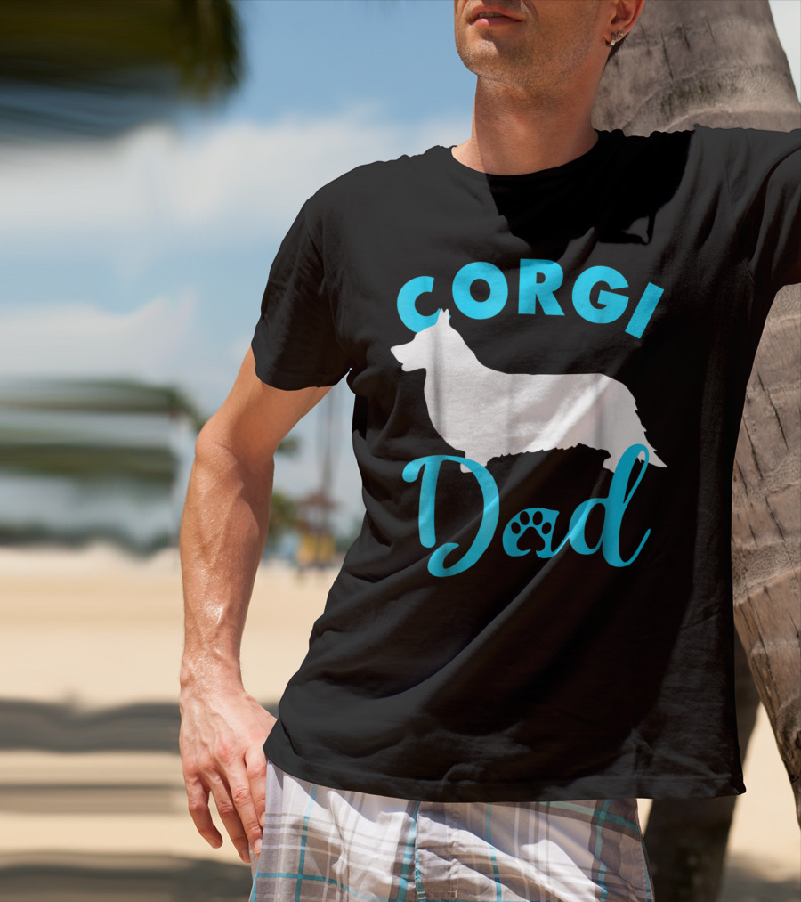 Corgi Dad With Silhouette And Paw Print Accents T-Shirt