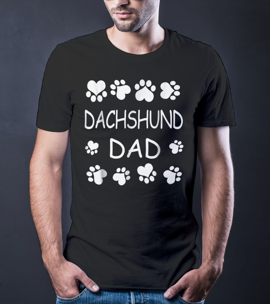 Dachshund Dad Paw And Heart Design For Christmas Birthday T-Shirt