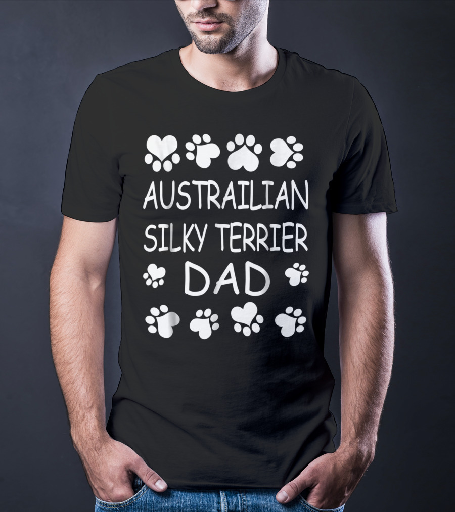 Australian Silky Terrier Dad Paw Lover Hearts T-Shirt