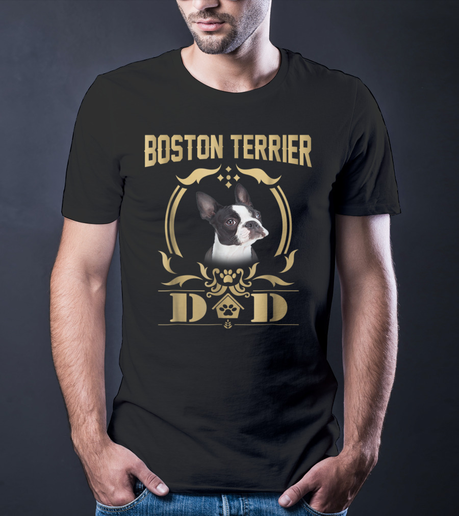Boston Terrier Dad Pet Lover Gold T-Shirt