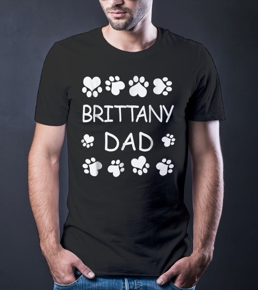 Brittany Dad Paw Print Hearts Christmas Birthday T-Shirt