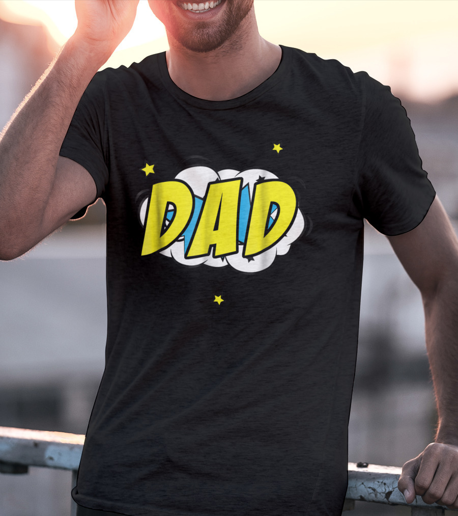Dad Comic Book Style Action Burst With Stars T-Shirt