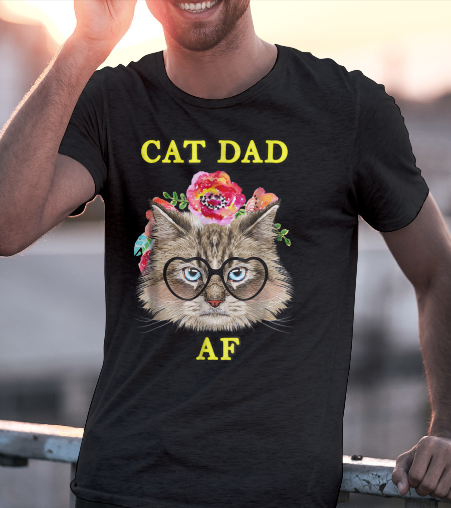 Funny Cat Dad AF With Floral Bouquet And Glasses T-Shirt
