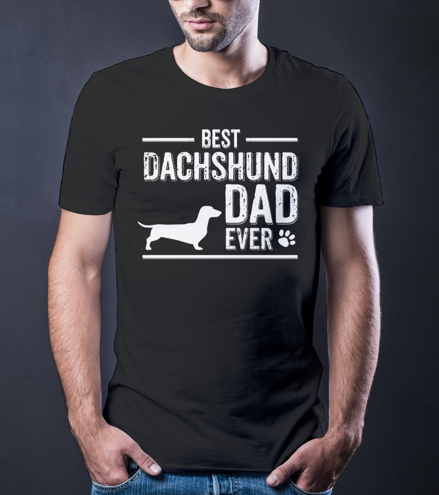 Best Dachshund Dad Ever With Dog Silhouette And Paw Prints T-Shirt