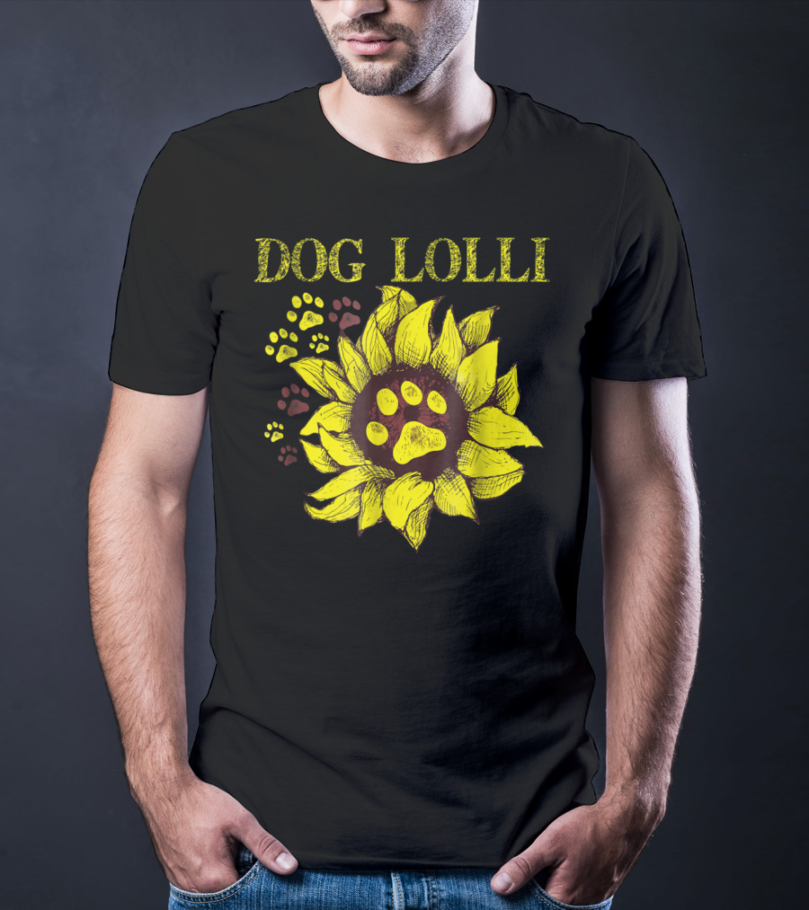 Dog Lolli Sunflower Paw Prints Dog Dad T-Shirt