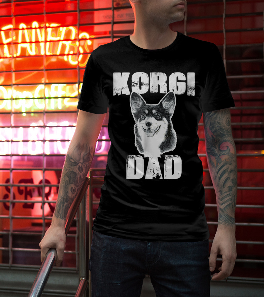 Korgi Dad Black White Fur Father Of Pup 15 T-Shirt
