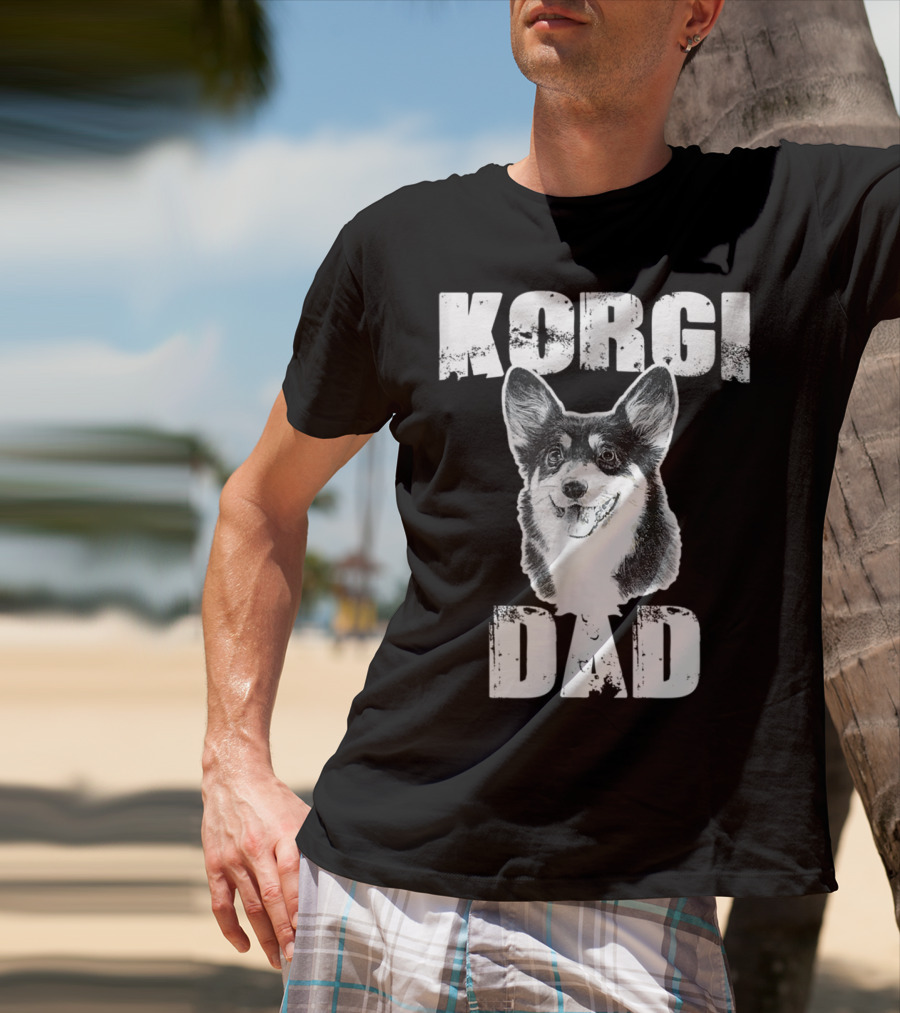Korgi Dad Black White Fur Father Of Pup 15 T-Shirt