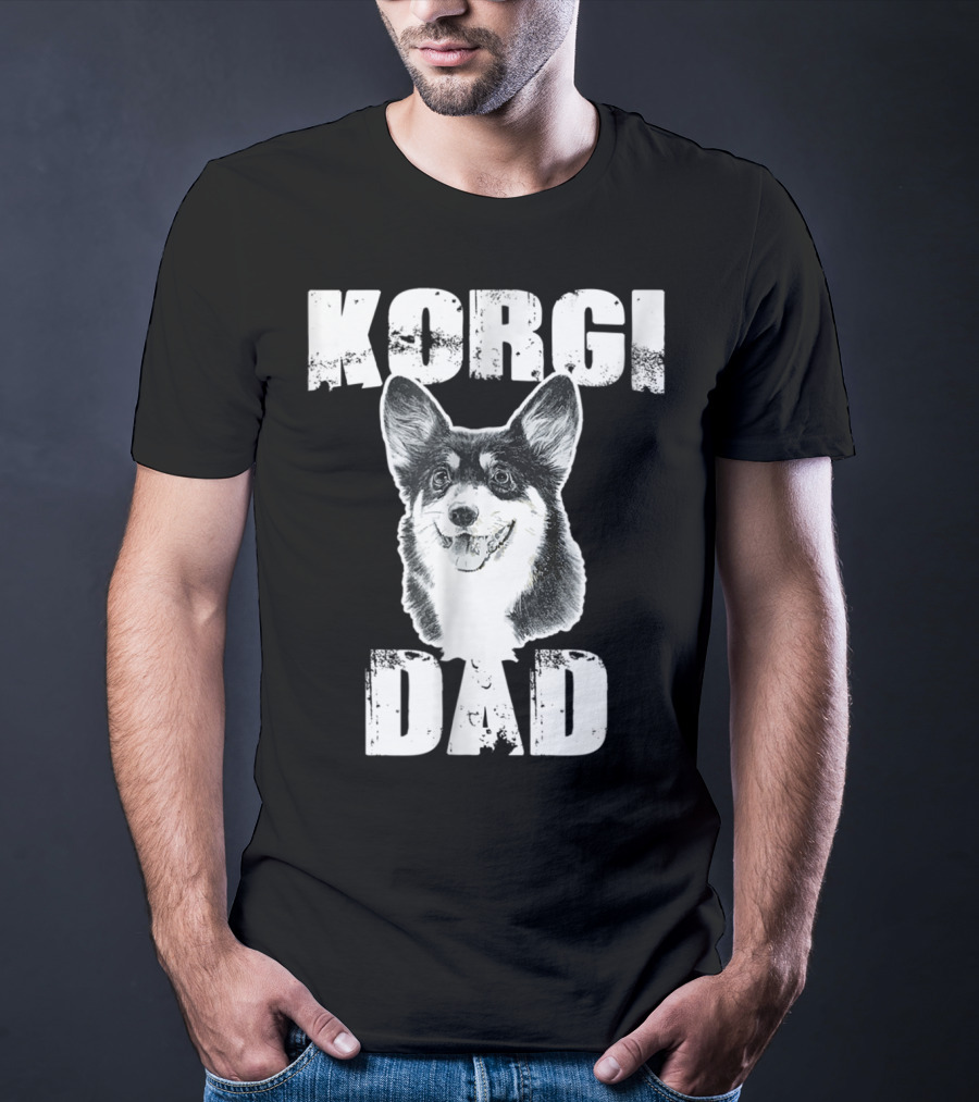 Korgi Dad Black White Fur Father Of Pup 15 T-Shirt
