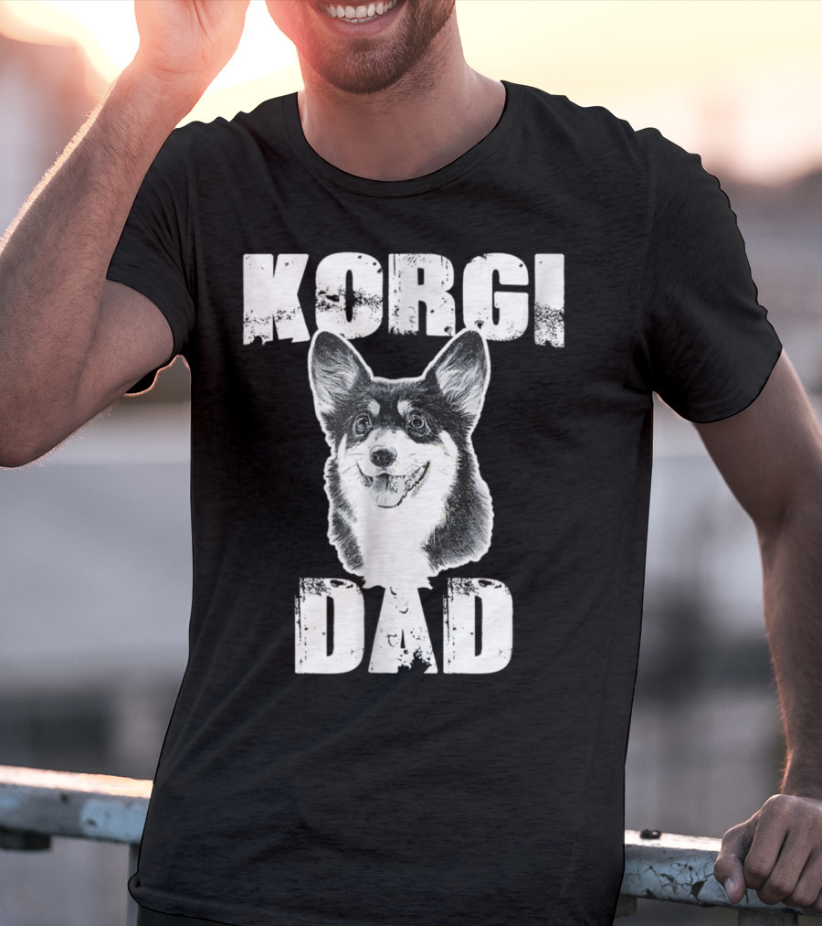 Korgi Dad Black White Fur Father Of Pup 15 T-Shirt