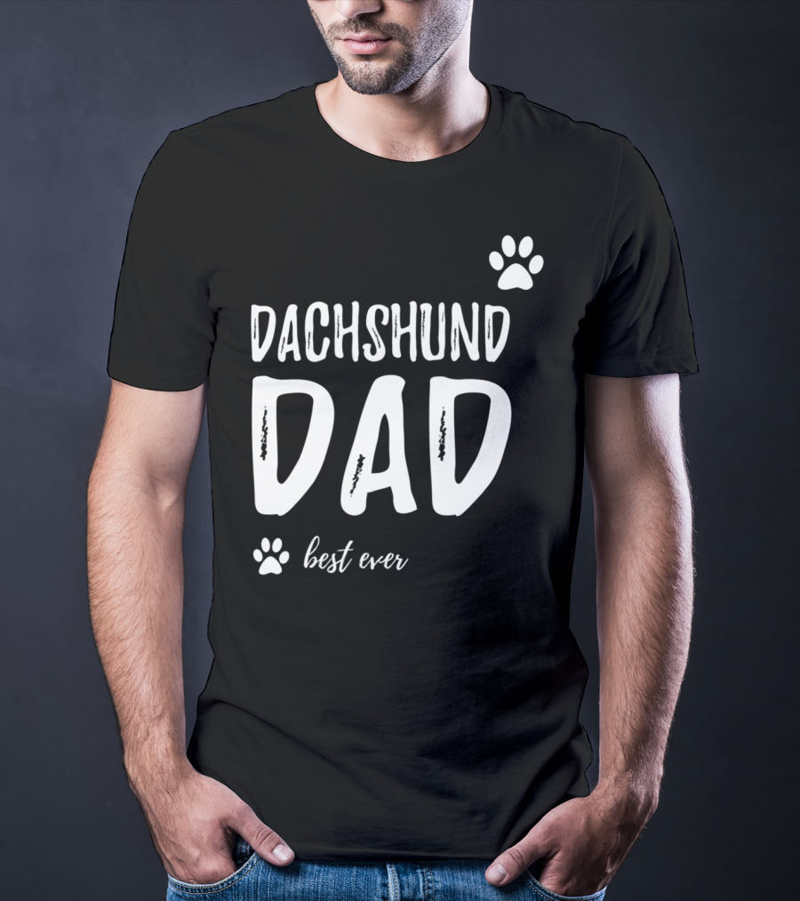 Dachshund Dad Best Ever Funny Dog Lover Paw Prints T-Shirt