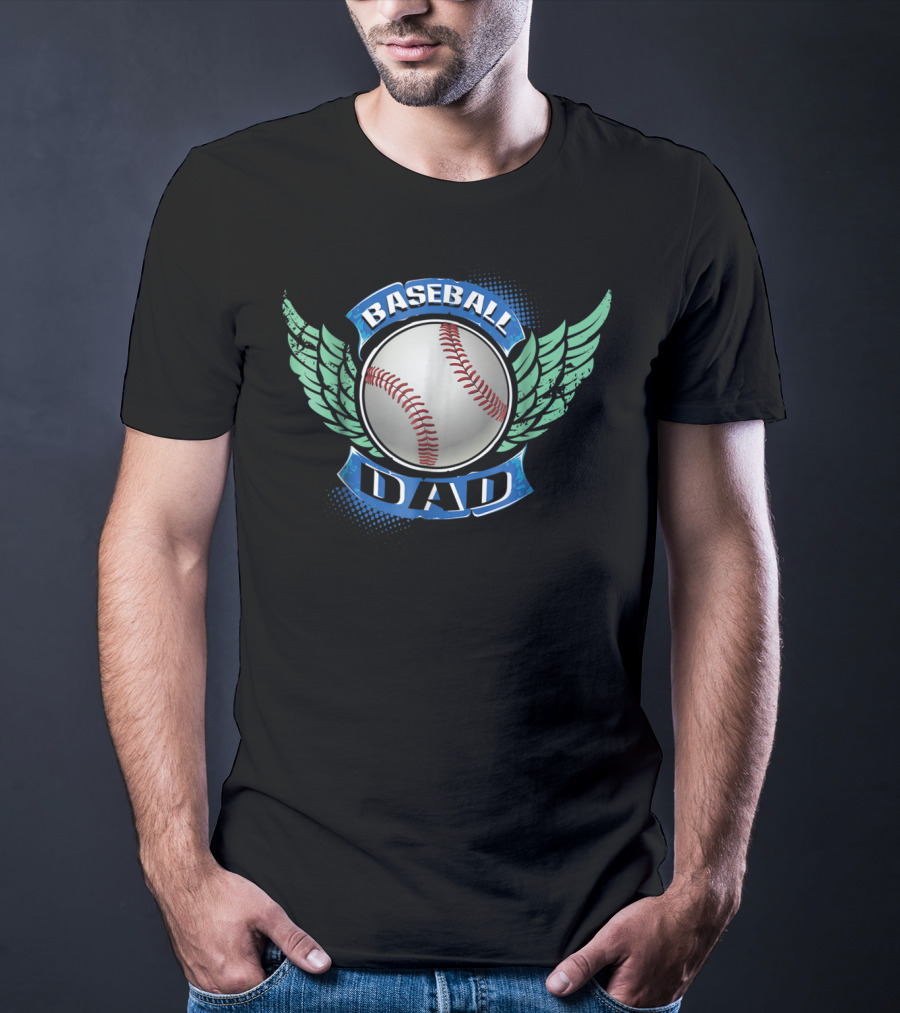 Baseball Dad With Winged Baseball T-Shirt