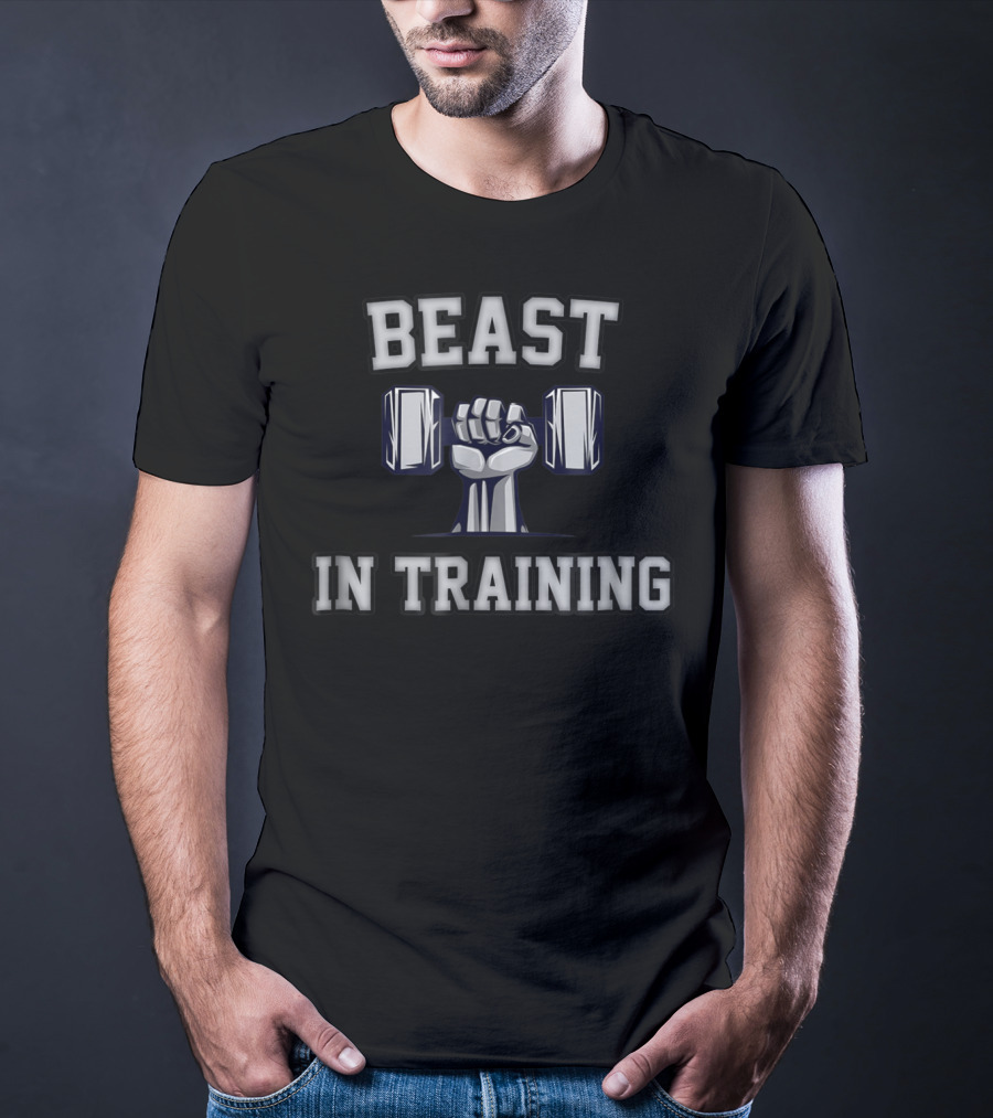 Beast In Training Dad Son Bodybuilder Workout Fist Dumbbell T-Shirt