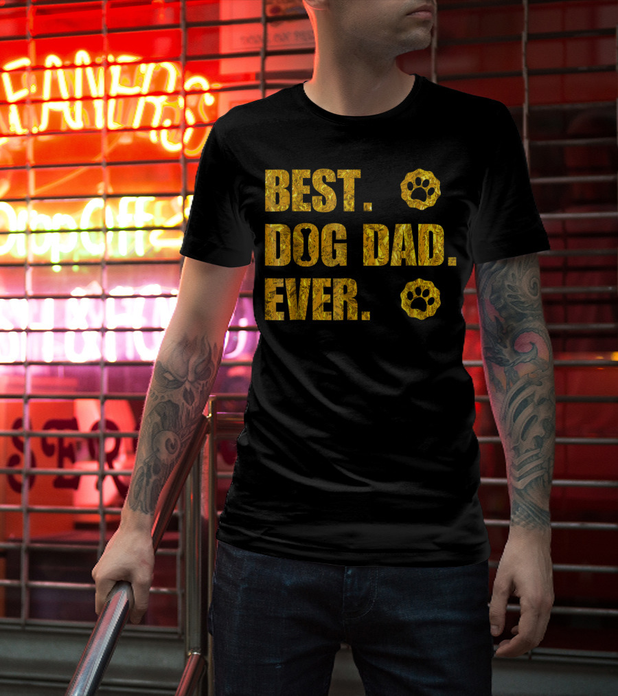 Best Dog Dad Ever Gold Paw Prints T-Shirt