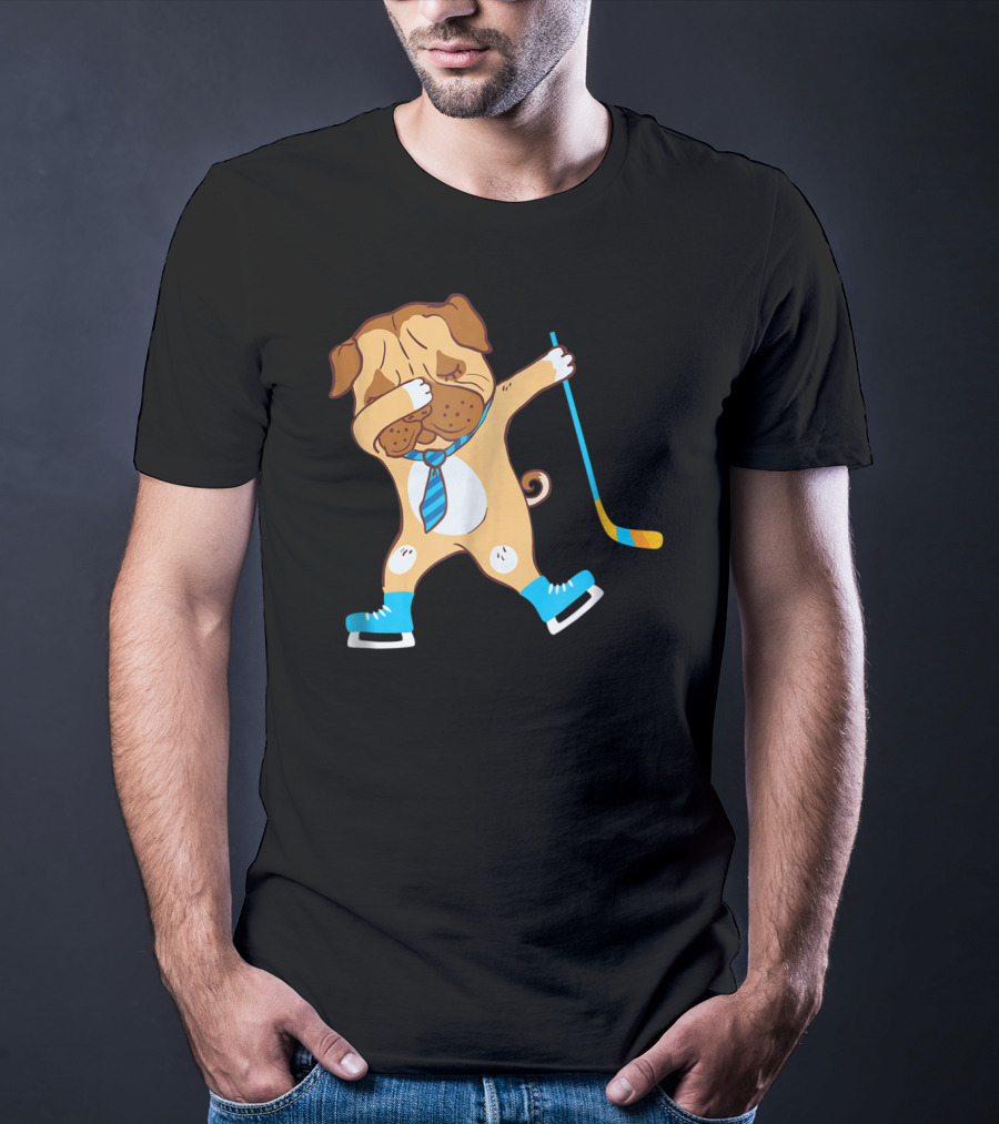 Dabbing Ice Hockey Dog Best Dad Ever Boys T-Shirt
