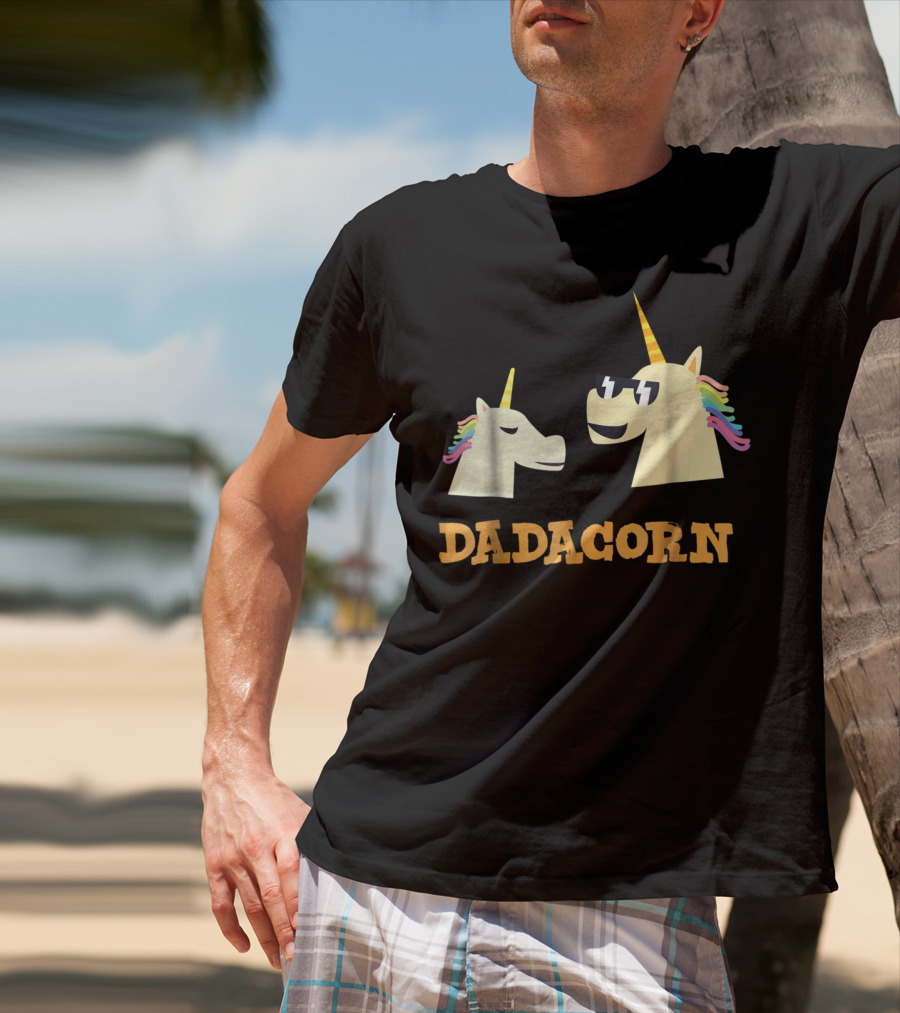 Dadacorn Cool Dad Unicorn With Sunglasses And Rainbow Mane T-Shirt