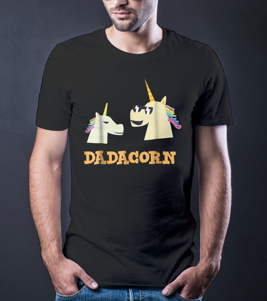 Dadacorn Cool Dad Unicorn With Sunglasses And Rainbow Mane T-Shirt