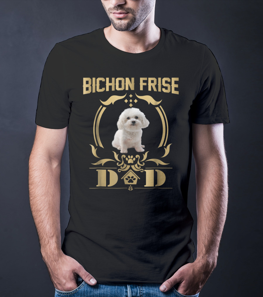 Bichon Frise Dad Paw Print Emblem T-Shirt