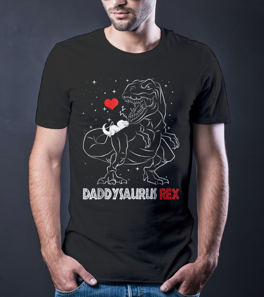 Daddysaurus Rex Funny Dinosaur Heart Dad With Baby Dinosaur T-Shirt
