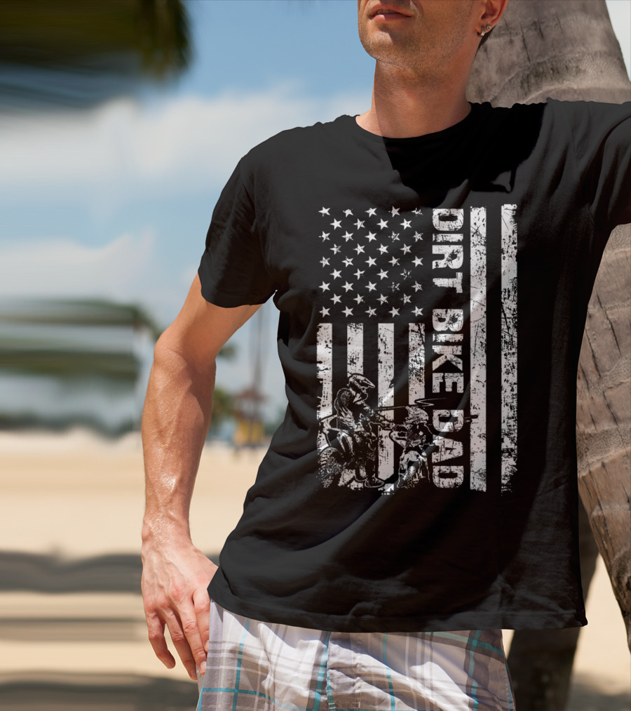 Dirt Bike Dad American Flag Father And Son Motocross T-Shirt