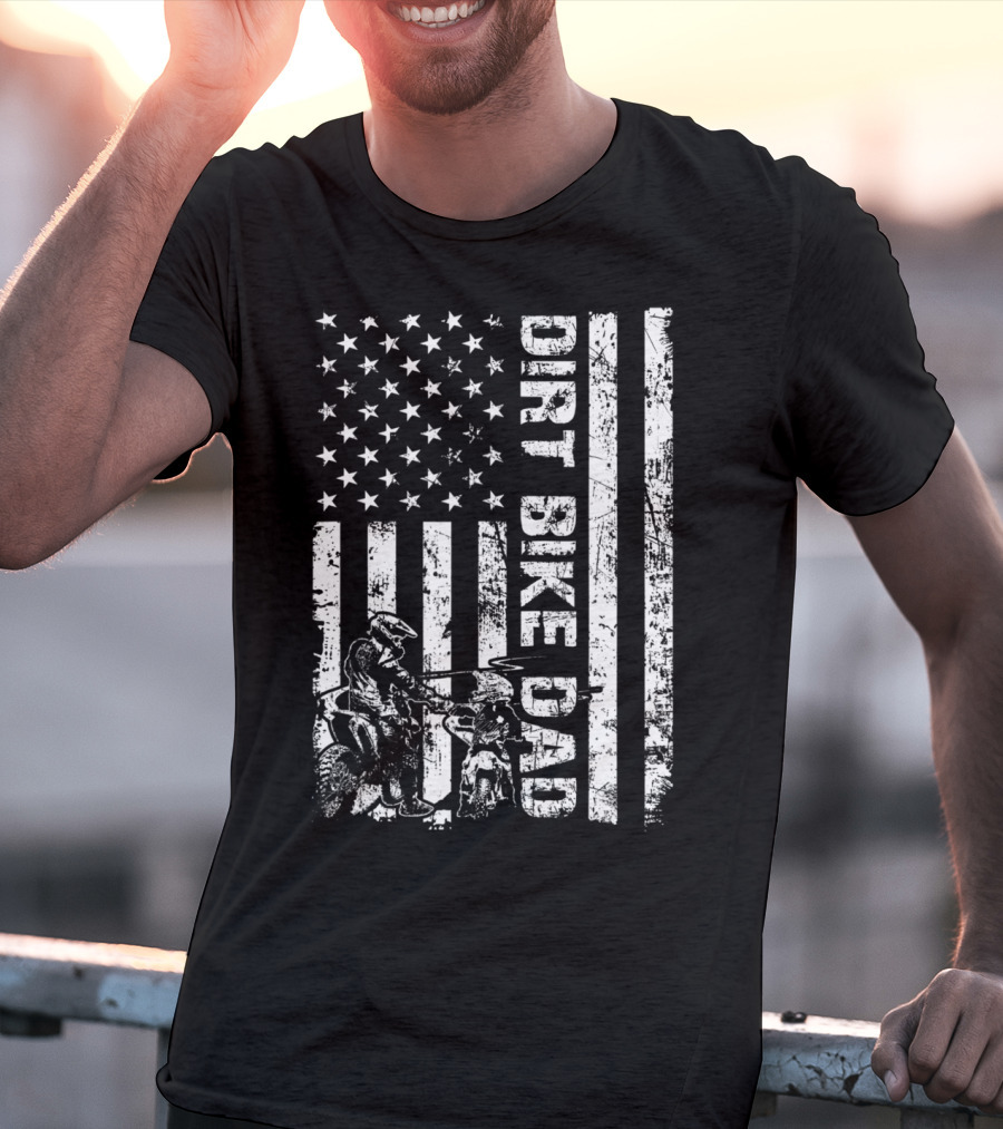 Dirt Bike Dad American Flag Father And Son Motocross T-Shirt