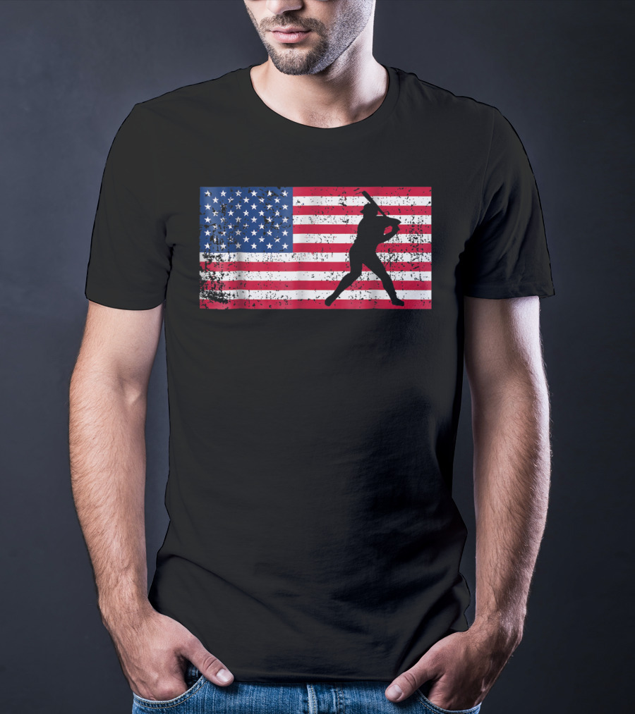 American Flag Vintage Baseball Silhouette T-Shirt