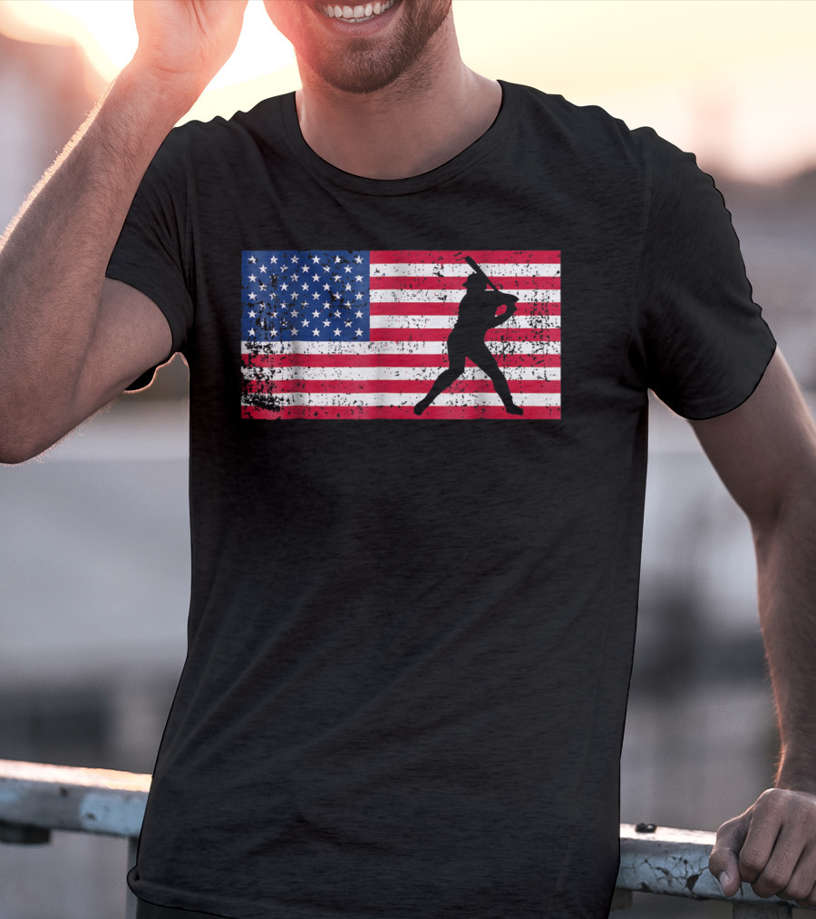 American Flag Vintage Baseball Silhouette T-Shirt
