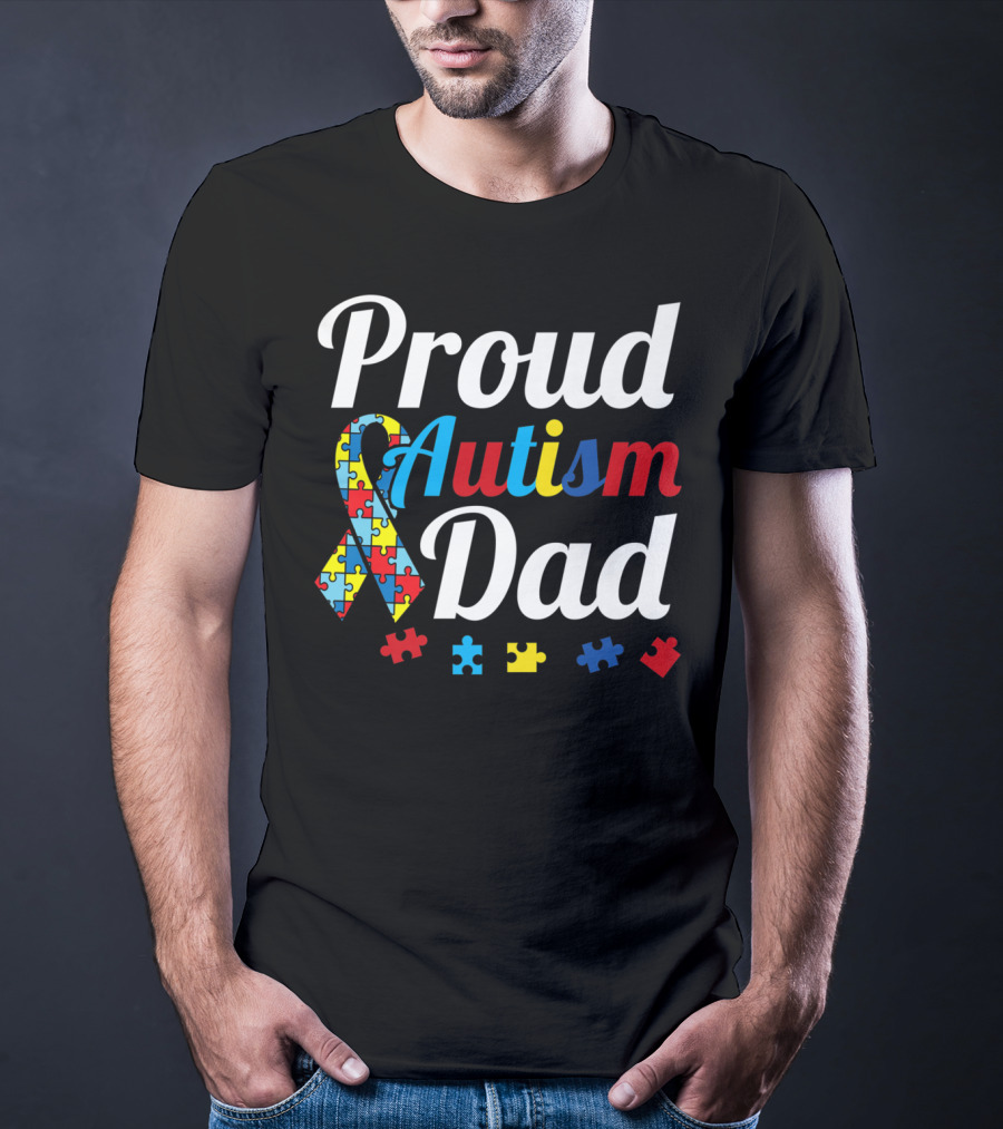 Proud Autism Dad T-Shirt With Puzzle Piece T-Shirt