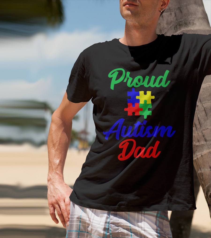 Proud Autism Dad Puzzle Piece Support T-Shirt