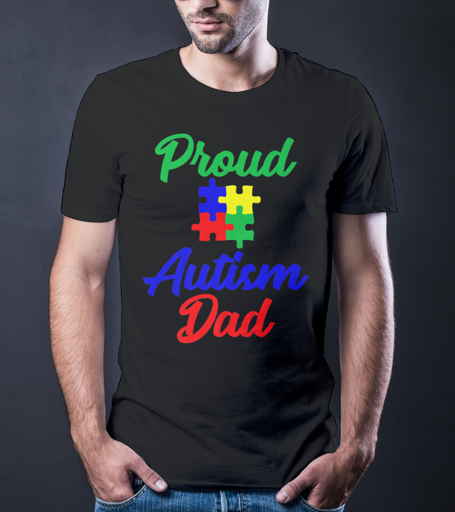 Proud Autism Dad Puzzle Piece Support T-Shirt