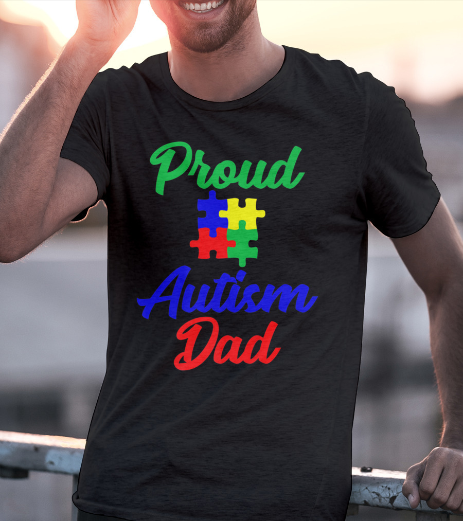 Proud Autism Dad Puzzle Piece Support T-Shirt
