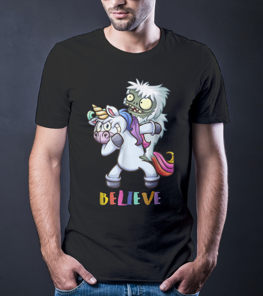 Believe Bigfoot Riding Unicorn T-Shirt