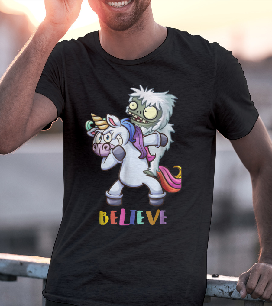 Believe Bigfoot Riding Unicorn T-Shirt